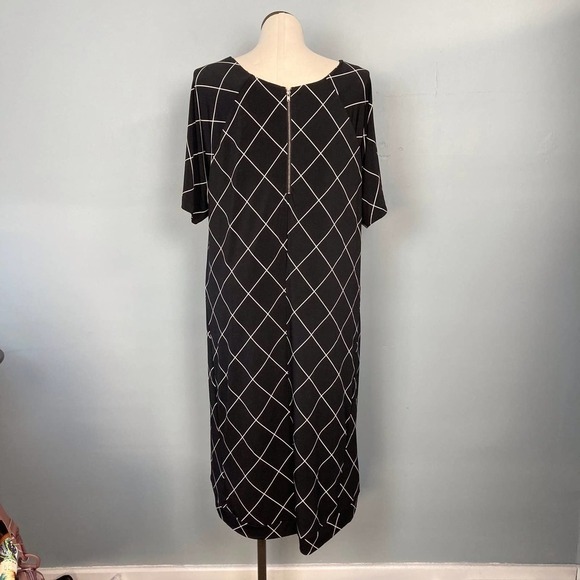 ELLOS Short Sleeve Geometric Windowpane pattern High Low Shift Dress  Size 18/20 - Picture 6 of 11
